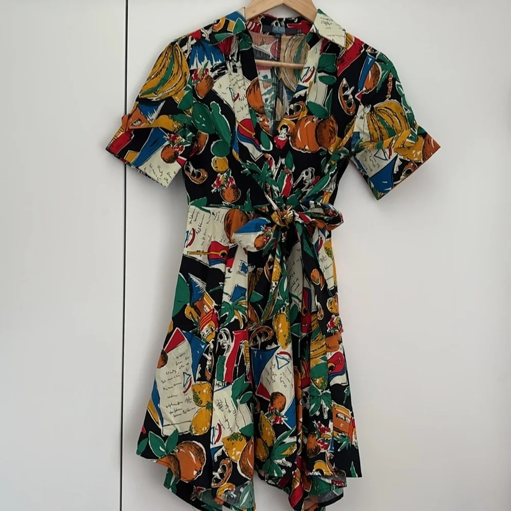 Anthro Eva Franco Alejandra Faux Wrap Mini Dress in Black Motif (Price Firm) - Picture 4 of 9